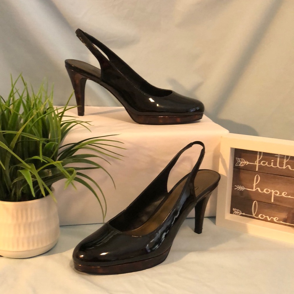 Impo Black Stiletto Slingback Heels 👠 in Black and Tortoise Shell.
